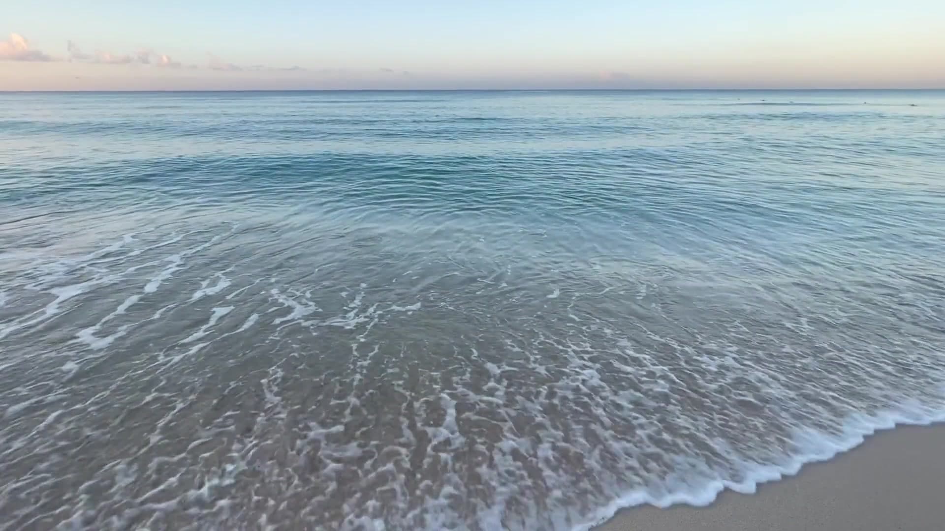 Gentle Gulf waves rolling onto sugar-white sand under a soft pastel sunrise along Florida's Emerald Coast.